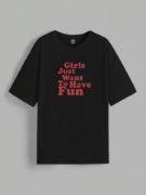 Baskılı Oversize T-shirt - Siyah resmi
