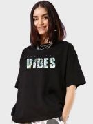 Baskılı Oversize T-shirt - Siyah resmi