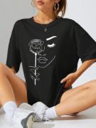 Baskılı Oversize T-shirt - Siyah resmi