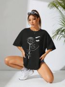 Baskılı Oversize T-shirt - Siyah resmi