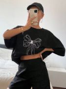 Baskılı Oversize T-shirt - Siyah resmi