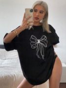 Baskılı Oversize T-shirt - Siyah resmi