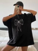 Baskılı Oversize T-shirt - Siyah resmi