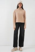 55449 Fermuarlı Yaka Örme Sweatshirt - Camel resmi