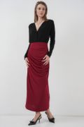 8035 Büzgülü Midi Etek - Bordo resmi