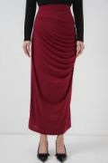 8035 Büzgülü Midi Etek - Bordo resmi