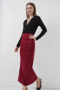 8035 Büzgülü Midi Etek - Bordo resmi