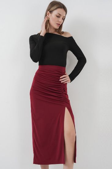 8033 Sandy Yırtmaçlı Etek - Bordo resmi