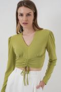 936 Sandy Crop Bluz - E.Yeşil resmi
