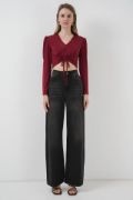 936 Sandy Crop Bluz - Bordo resmi