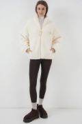 5212 Oversize Peluş Ceket Mont - Ekru resmi