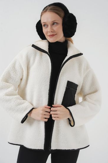 55446 Fermuarlı Oversize Peluş Ceket Mont - D. Siyah resmi