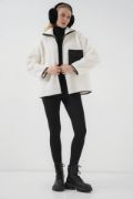 55446 Fermuarlı Oversize Peluş Ceket Mont - D. Siyah resmi