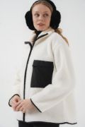 55446 Fermuarlı Oversize Peluş Ceket Mont - D. Siyah resmi