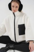 55446 Fermuarlı Oversize Peluş Ceket Mont - D. Siyah resmi