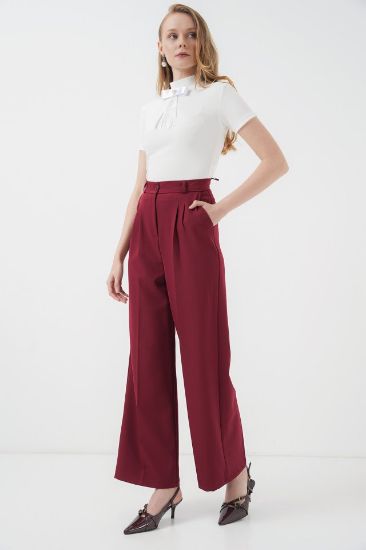 6647 Bol Paça Kumaş Pantolon - Bordo resmi