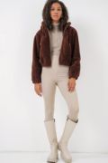 5193 Kapüşonlu Peluş Crop Ceket - Kahverengi resmi