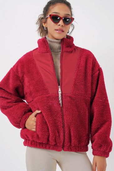5194 Peluş Mont Ceket - A.Bordo resmi