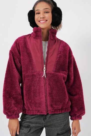 5194 Peluş Mont Ceket - Mürdüm resmi