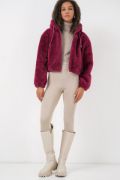 5193 Kapüşonlu Peluş Crop Ceket - Mürdüm resmi
