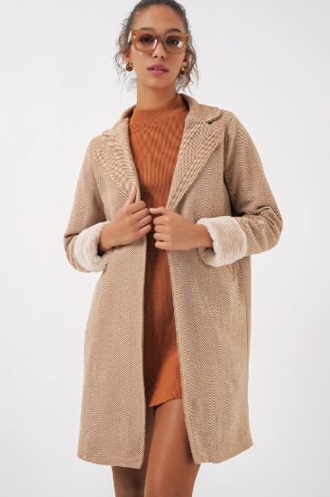 9085 Balık Sırtı Kaşe Kaban - Camel resmi