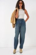 6688 Yüksek Bel Baggy Kot Pantolon - İndigo resmi