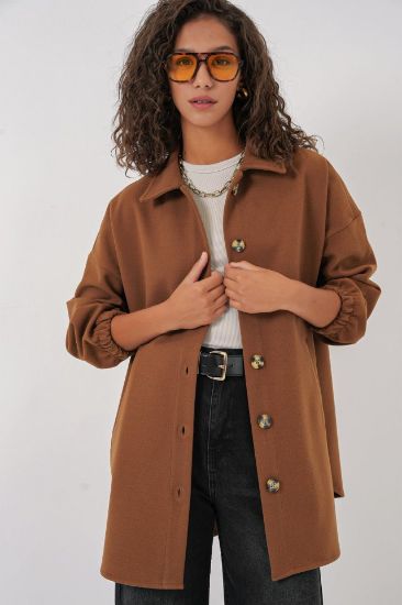 0674 Cepli Oversize Gömlek - Taba resmi