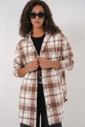 0710 Kapüşonlu Oversize Gömlek - Kahverengi resmi