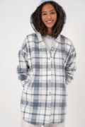 0710 Kapüşonlu Oversize Gömlek - Gri resmi