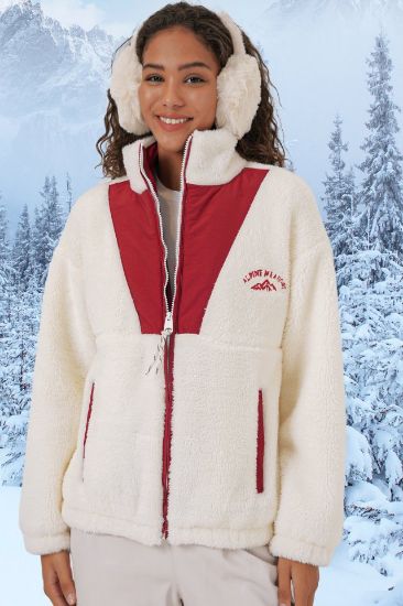 5194 Peluş Mont Ceket - Bordo resmi