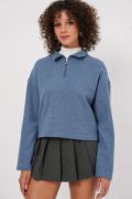 55449 Fermuarlı Yaka Örme Sweatshirt - İndigo resmi