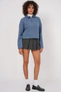 55449 Fermuarlı Yaka Örme Sweatshirt - İndigo resmi