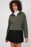 55449 Fermuarlı Yaka Örme Sweatshirt - Haki resmi