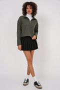 55449 Fermuarlı Yaka Örme Sweatshirt - Haki resmi