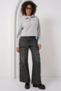 55449 Fermuarlı Yaka Örme Sweatshirt - Gri resmi