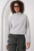 55449 Fermuarlı Yaka Örme Sweatshirt - Gri resmi