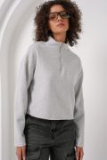 55449 Fermuarlı Yaka Örme Sweatshirt - Gri resmi
