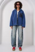 55446 Fermuarlı Oversize Peluş Ceket - Saks resmi