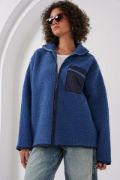 55446 Fermuarlı Oversize Peluş Ceket - Saks resmi