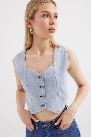 6797 Crop Kot Yelek - Mavi resmi