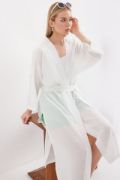 5835 Yırtmaçlı Yazlık Kimono - Beyaz resmi