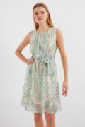 2501 Desenli Sıfır Kol Şifon Elbise - Mint resmi