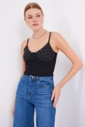 918 İp Askılı Crop Top - Siyah resmi