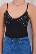 918 İp Askılı Crop Top - Siyah resmi