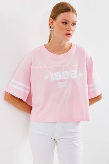4322 Baskılı Oversize Basic Tişört - Pembe resmi