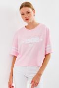4322 Baskılı Oversize Basic Tişört - Pembe resmi