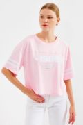 4322 Baskılı Oversize Basic Tişört - Pembe resmi