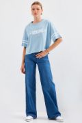 4322 Baskılı Oversize Basic Tişört - Mavi resmi