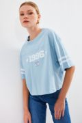 4322 Baskılı Oversize Basic Tişört - Mavi resmi