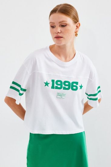 4322 Baskılı Oversize Basic Tişört - Beyaz resmi